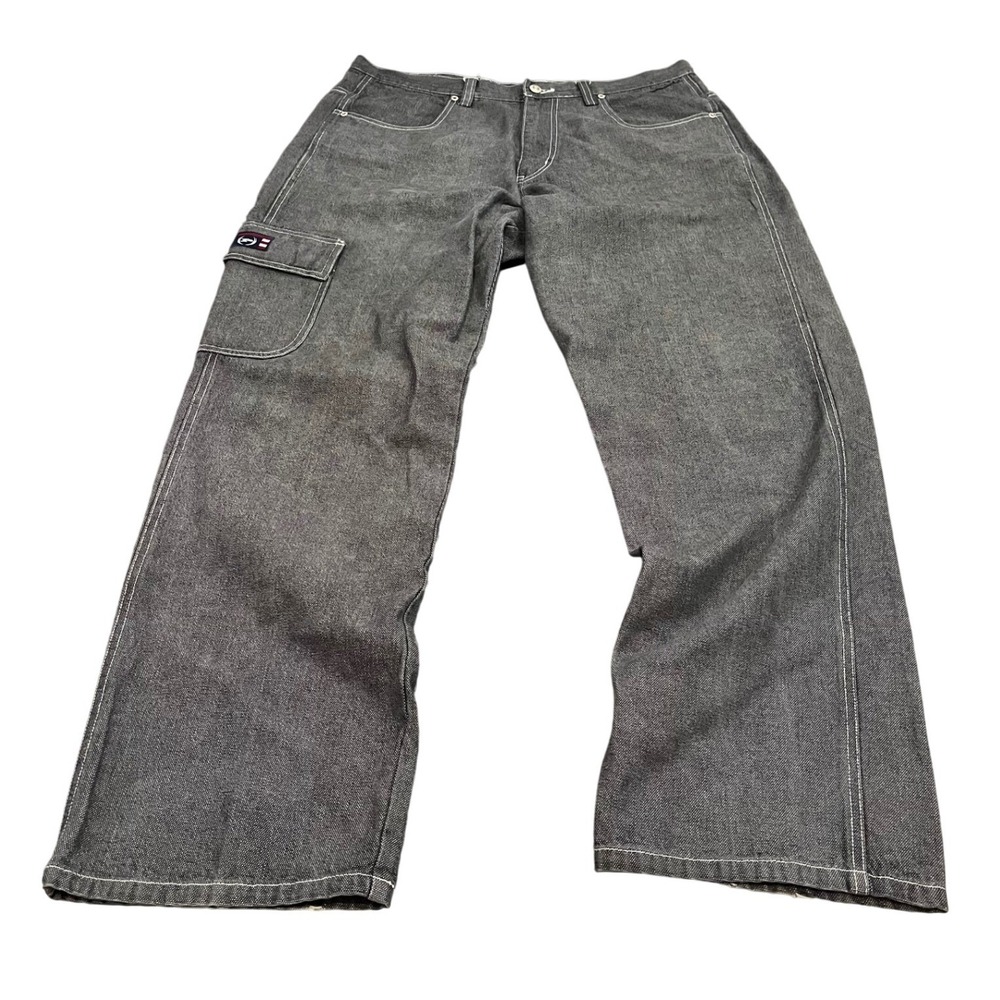 Phat Farm Jeans Mens 36x34 Black Baggy Carpenter Contrast Stitch CP491406